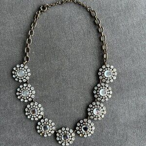 J Crew Womens 9 Circular Rhinestone Cluster Goldtone Chain Statement Necklace